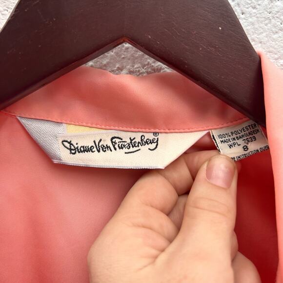 Vintage Diane Von Furstenberg Peach Button Down Blouse Size 8 - Picture 3 of 6